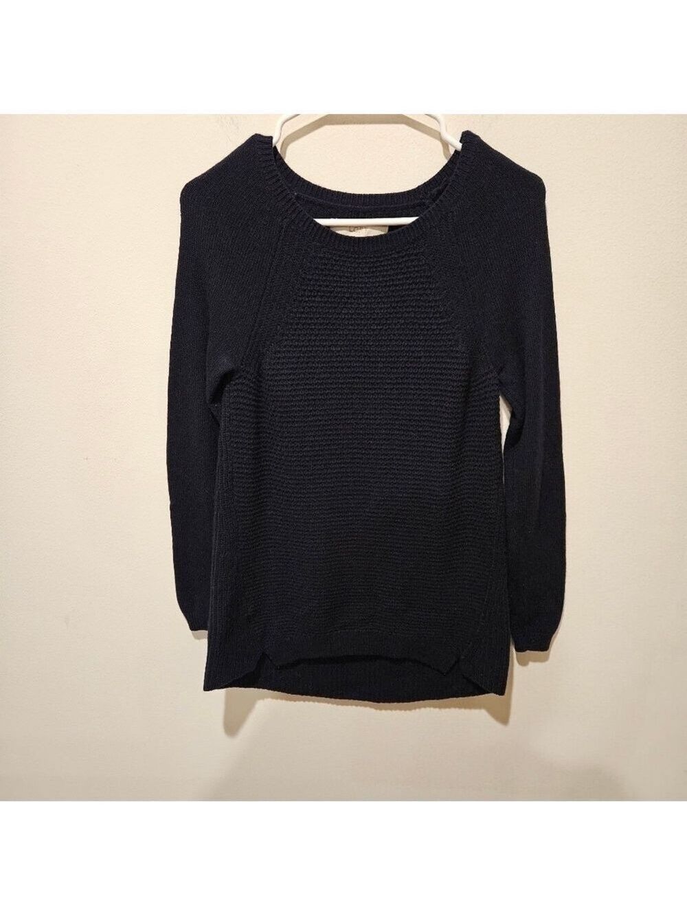 LOFT MERINO WOOL BLEND KNIT PULLOVER SWEATER BLACK SIZE XS